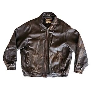 VTG 90s Excelled Mens Leather Bomber Jacket Sz 2XL Indie Grunge Moto Distressed